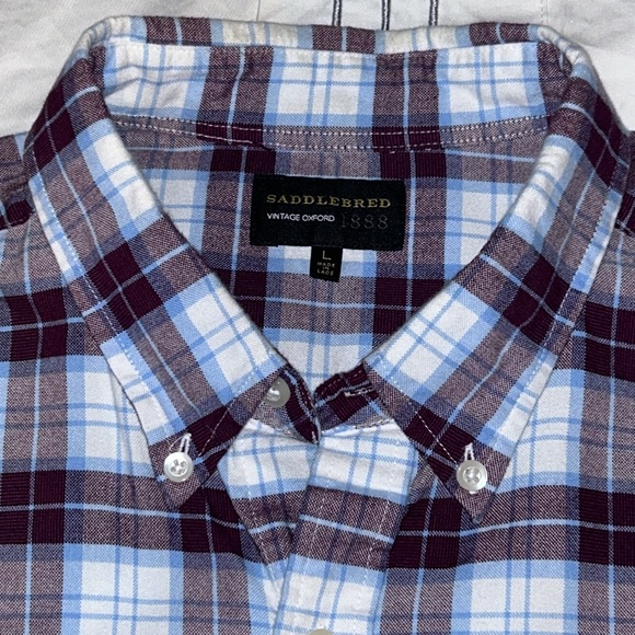 Saddlebred soft comfortable 100% cotton casual plaid button down long sleeve - Picture 5 of 5